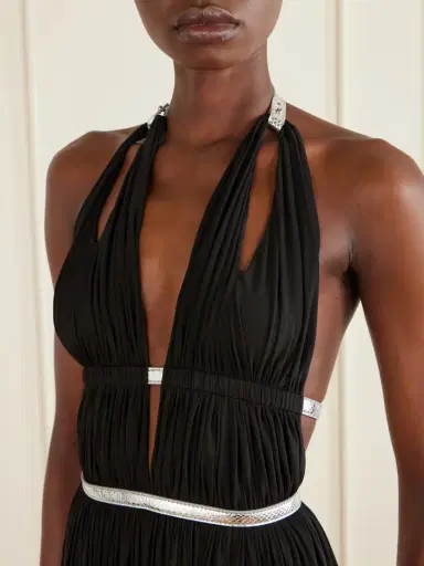 Alaïa Pleated Metallic Elaphe-trimmed Jersey Gown | Thumbnail 4 Alaïa Pleated Metallic Elaphe-trimmed Jersey Gown | Thumbnail 4
