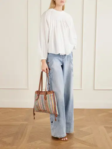 Jimmy Choo Leather-trimmed Striped Raffia Tote Bag | Thumbnail 3 Jimmy Choo Leather-trimmed Striped Raffia Tote Bag | Thumbnail 3