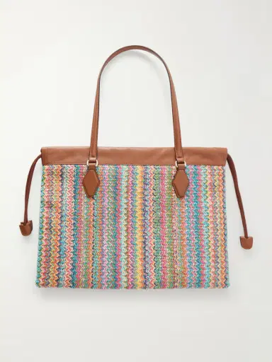 Jimmy Choo Leather-trimmed Striped Raffia Tote Bag | Thumbnail 4 Jimmy Choo Leather-trimmed Striped Raffia Tote Bag | Thumbnail 4