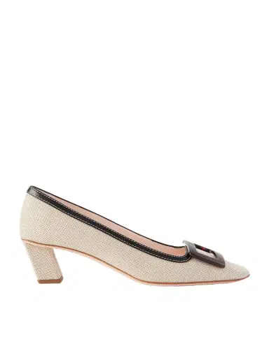 Roger Vivier Belle Vivier 45 Leather-trimmed Canvas Pumps | Thumbnail 1 Roger Vivier Belle Vivier 45 Leather-trimmed Canvas Pumps | Thumbnail 1