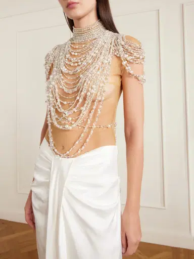 Clio Peppiatt Zsa Zsa Draped Gathered Embellished Mesh And Satin Gown | Thumbnail 3 Clio Peppiatt Zsa Zsa Draped Gathered Embellished Mesh And Satin Gown | Thumbnail 3