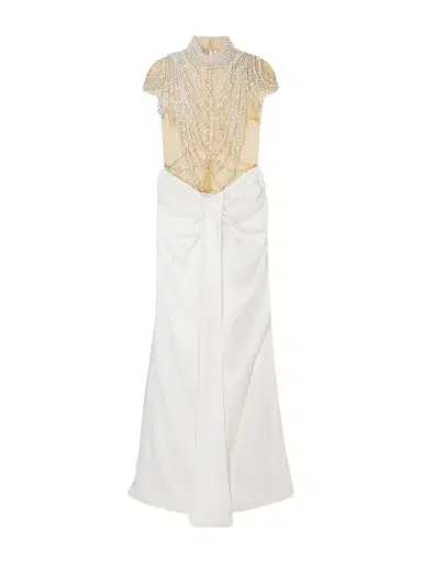 Clio Peppiatt Zsa Zsa Draped Gathered Embellished Mesh And Satin Gown | Thumbnail 1 Clio Peppiatt Zsa Zsa Draped Gathered Embellished Mesh And Satin Gown | Thumbnail 1