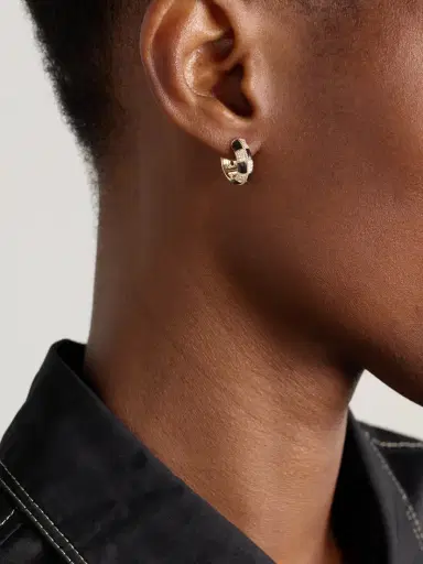 Yvonne Léon Mini Créoles 9-karat Gold, Onyx And Diamond Hoop Earrings | Thumbnail 2 Yvonne Léon Mini Créoles 9-karat Gold, Onyx And Diamond Hoop Earrings | Thumbnail 2