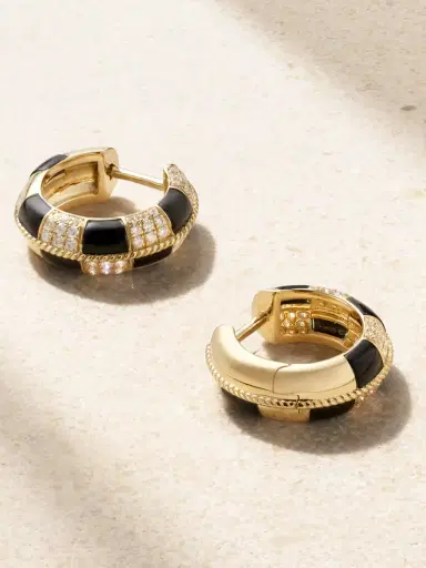 Yvonne Léon Mini Créoles 9-karat Gold, Onyx And Diamond Hoop Earrings | Thumbnail 3 Yvonne Léon Mini Créoles 9-karat Gold, Onyx And Diamond Hoop Earrings | Thumbnail 3