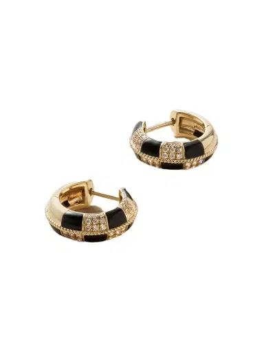 Yvonne Léon Mini Créoles 9-karat Gold, Onyx And Diamond Hoop Earrings | Thumbnail 1 Yvonne Léon Mini Créoles 9-karat Gold, Onyx And Diamond Hoop Earrings | Thumbnail 1