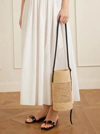 Khaite Billie Small Leather-trimmed Raffia Bucket Bag | Thumbnail 2 Khaite Billie Small Leather-trimmed Raffia Bucket Bag | Thumbnail 2
