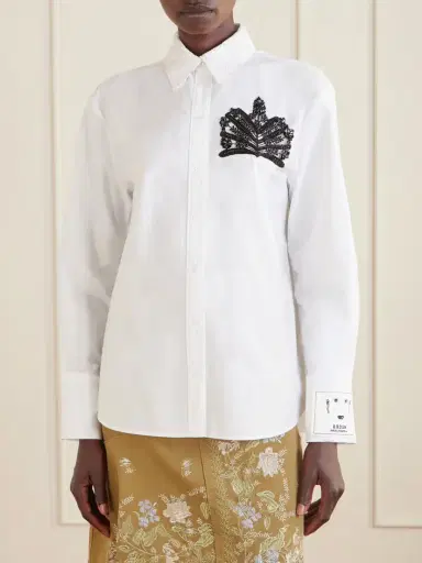 Erdem Embellished Lace-trimmed Organic Cotton-poplin Shirt | Thumbnail 3 Erdem Embellished Lace-trimmed Organic Cotton-poplin Shirt | Thumbnail 3
