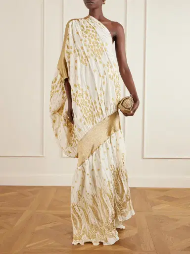 Dima Ayad One-shoulder Draped Metallic Fil Coupé Gown | Thumbnail 2 Dima Ayad One-shoulder Draped Metallic Fil Coupé Gown | Thumbnail 2