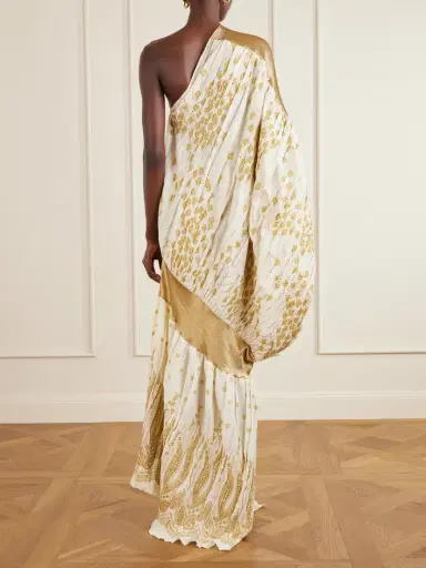 Dima Ayad One-shoulder Draped Metallic Fil Coupé Gown | Thumbnail 3 Dima Ayad One-shoulder Draped Metallic Fil Coupé Gown | Thumbnail 3
