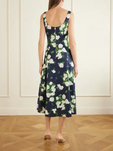 Carolina Herrera Floral-print Faille Midi Dress - Navy | Thumbnail 3 Carolina Herrera Floral-print Faille Midi Dress - Navy | Thumbnail 3