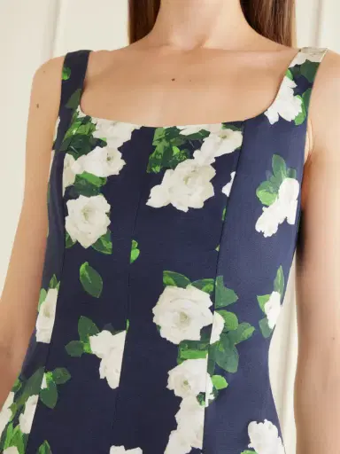 Carolina Herrera Floral-print Faille Midi Dress - Navy | Thumbnail 4 Carolina Herrera Floral-print Faille Midi Dress - Navy | Thumbnail 4