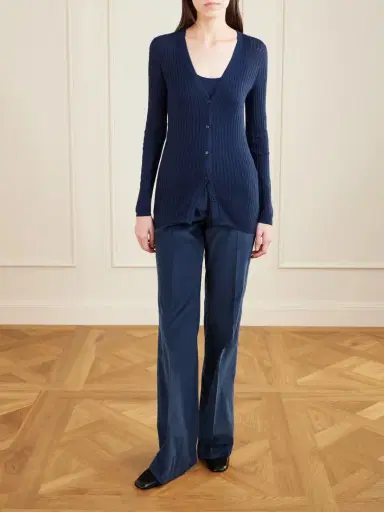 Gabriela Hearst Emma Pointelle Knit Cardigan in Electric Navy Cashmere Silk | Thumbnail 2 Gabriela Hearst Emma Pointelle Knit Cardigan in Electric Navy Cashmere Silk | Thumbnail 2