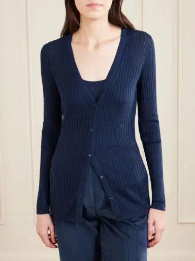Gabriela Hearst Emma Pointelle Knit Cardigan in Electric Navy Cashmere Silk | Thumbnail 3 Gabriela Hearst Emma Pointelle Knit Cardigan in Electric Navy Cashmere Silk | Thumbnail 3
