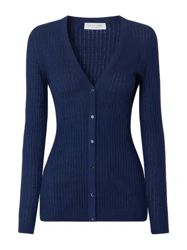 Gabriela Hearst Emma Pointelle Knit Cardigan in Electric Navy Cashmere Silk | Thumbnail 1 Gabriela Hearst Emma Pointelle Knit Cardigan in Electric Navy Cashmere Silk | Thumbnail 1