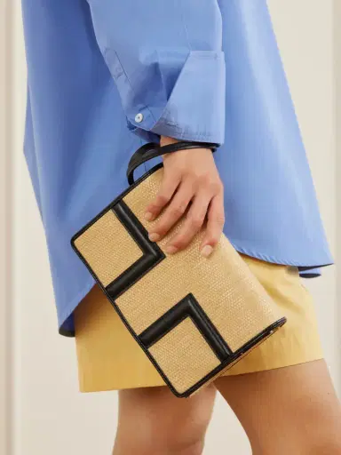 TOTEME Travel Leather-trimmed Raffia Clutch | Thumbnail 2 TOTEME Travel Leather-trimmed Raffia Clutch | Thumbnail 2