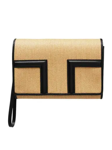 TOTEME Travel Leather-trimmed Raffia Clutch | Thumbnail 1 TOTEME Travel Leather-trimmed Raffia Clutch | Thumbnail 1