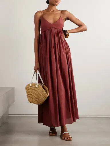 Matteau Gathered Organic Cotton And Silk-blend Maxi Dress | Thumbnail 2 Matteau Gathered Organic Cotton And Silk-blend Maxi Dress | Thumbnail 2