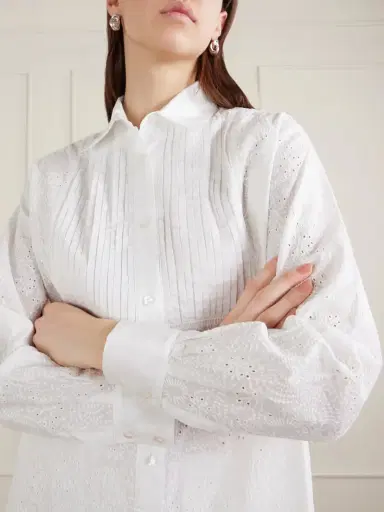 Loretta Caponi Arabelle Pleated Broderie Anglaise Cotton Shirt | Thumbnail 4 Loretta Caponi Arabelle Pleated Broderie Anglaise Cotton Shirt | Thumbnail 4