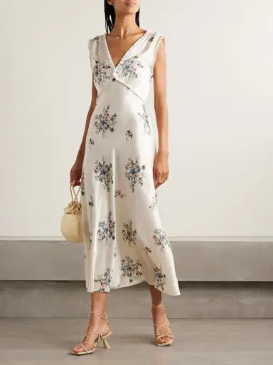 DÔEN Tahlia Lace-trimmed Floral-print Silk-charmeuse Midi Dress | Thumbnail 2 DÔEN Tahlia Lace-trimmed Floral-print Silk-charmeuse Midi Dress | Thumbnail 2