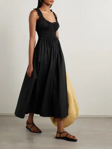 DÔEN Emmaretta Tie-detailed Shirred Organic Cotton-voile Midi Dress | Thumbnail 2 DÔEN Emmaretta Tie-detailed Shirred Organic Cotton-voile Midi Dress | Thumbnail 2