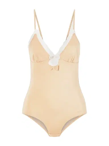 Chloé Bow-detailed Lace-trimmed Stretch-jersey Bodysuit | Thumbnail 1 Chloé Bow-detailed Lace-trimmed Stretch-jersey Bodysuit | Thumbnail 1