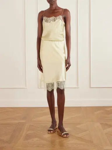 Carine Gilson Lace-trimmed Silk-satin Midi Skirt | Thumbnail 2 Carine Gilson Lace-trimmed Silk-satin Midi Skirt | Thumbnail 2