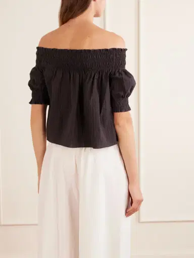 Matteau Shirred Off-the-shoulder Checked Cotton Blouse | Thumbnail 3 Matteau Shirred Off-the-shoulder Checked Cotton Blouse | Thumbnail 3