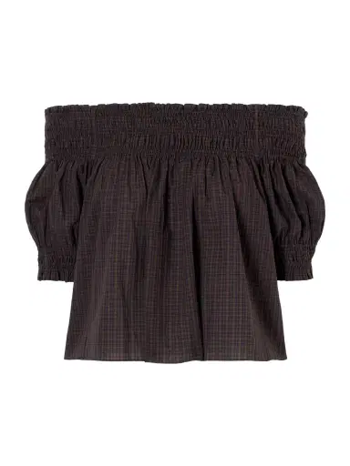 Matteau Shirred Off-the-shoulder Checked Cotton Blouse | Thumbnail 1 Matteau Shirred Off-the-shoulder Checked Cotton Blouse | Thumbnail 1