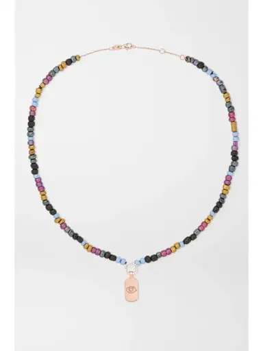 Diane Kordas Evil Eye 14-karat Rose Gold, Bead And Diamond Necklace | Thumbnail 1 Diane Kordas Evil Eye 14-karat Rose Gold, Bead And Diamond Necklace | Thumbnail 1