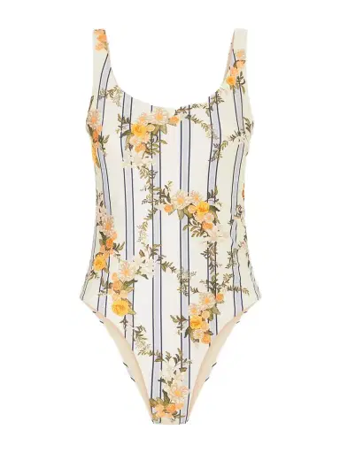 Agua by Agua Bendita Gema Valle Bead-embellished Printed Stretch Recycled Swimsuit | Thumbnail 1 Agua by Agua Bendita Gema Valle Bead-embellished Printed Stretch Recycled Swimsuit | Thumbnail 1