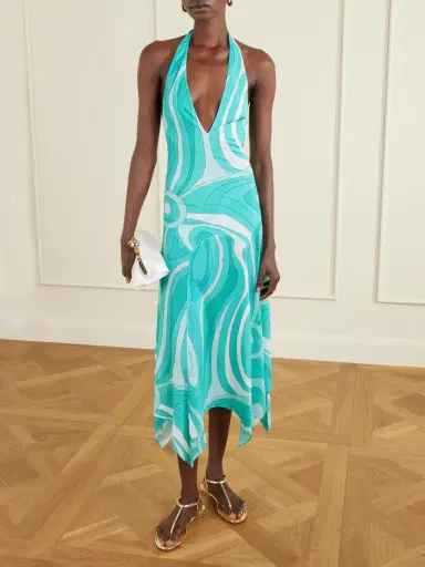 PUCCI Printed Silk Twill-trimmed Crepe-jersey Halterneck Midi Dress | Thumbnail 2 PUCCI Printed Silk Twill-trimmed Crepe-jersey Halterneck Midi Dress | Thumbnail 2
