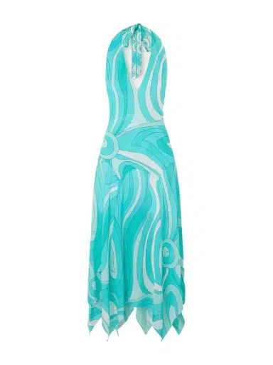 PUCCI Printed Silk Twill-trimmed Crepe-jersey Halterneck Midi Dress | Thumbnail 1 PUCCI Printed Silk Twill-trimmed Crepe-jersey Halterneck Midi Dress | Thumbnail 1