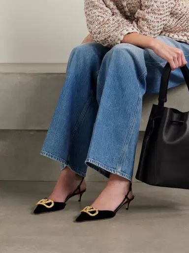 Valentino Garavani Vlogo 40 Embellished Velvet Slingback Pumps | Thumbnail 2 Valentino Garavani Vlogo 40 Embellished Velvet Slingback Pumps | Thumbnail 2