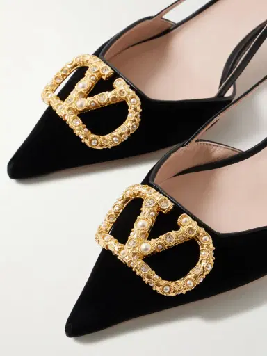 Valentino Garavani Vlogo 40 Embellished Velvet Slingback Pumps | Thumbnail 4 Valentino Garavani Vlogo 40 Embellished Velvet Slingback Pumps | Thumbnail 4