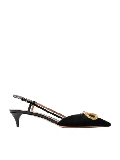 Valentino Garavani Vlogo 40 Embellished Velvet Slingback Pumps | Thumbnail 1 Valentino Garavani Vlogo 40 Embellished Velvet Slingback Pumps | Thumbnail 1