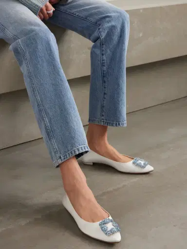 Manolo Blahnik Hangisiflat Crystal-embellished Satin Point-toe Flats | Thumbnail 2 Manolo Blahnik Hangisiflat Crystal-embellished Satin Point-toe Flats | Thumbnail 2