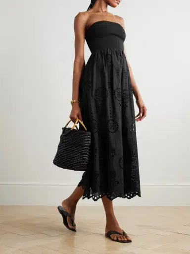 Matteau Strapless Broderie Anglaise Organic Cotton And Stretch-knit Midi Dress | Thumbnail 2 Matteau Strapless Broderie Anglaise Organic Cotton And Stretch-knit Midi Dress | Thumbnail 2
