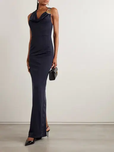 Rebecca Vallance Ayesha Draped Embellished Stretch Satin-jersey Halterneck Gown | Thumbnail 2 Rebecca Vallance Ayesha Draped Embellished Stretch Satin-jersey Halterneck Gown | Thumbnail 2