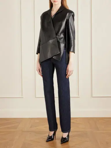 Khaite Asymmetric Paneled Leather Blazer | Thumbnail 2 Khaite Asymmetric Paneled Leather Blazer | Thumbnail 2