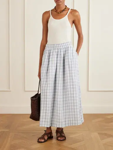 SKALL Pleated Checked Linen Midi Skirt | Thumbnail 2 SKALL Pleated Checked Linen Midi Skirt | Thumbnail 2