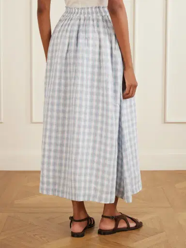 SKALL Pleated Checked Linen Midi Skirt | Thumbnail 3 SKALL Pleated Checked Linen Midi Skirt | Thumbnail 3