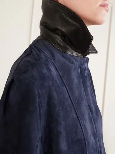 Nour Hammour Grange Gathered Leather-trimmed Suede Jacket - Navy | Thumbnail 4 Nour Hammour Grange Gathered Leather-trimmed Suede Jacket - Navy | Thumbnail 4