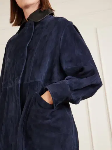 Nour Hammour Grange Gathered Leather-trimmed Suede Jacket - Navy | Thumbnail 5 Nour Hammour Grange Gathered Leather-trimmed Suede Jacket - Navy | Thumbnail 5