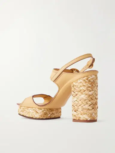 Zimmermann Solena Raffia-trimmed Leather Platform Sandals - Beige | Thumbnail 3 Zimmermann Solena Raffia-trimmed Leather Platform Sandals - Beige | Thumbnail 3