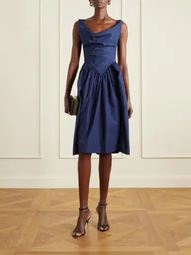 Vivienne Westwood Sunday Gathered Cotton-poplin Midi Dress - Navy | Thumbnail 2 Vivienne Westwood Sunday Gathered Cotton-poplin Midi Dress - Navy | Thumbnail 2