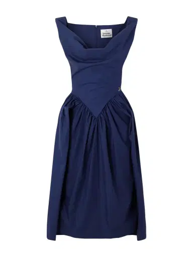 Vivienne Westwood Sunday Gathered Cotton-poplin Midi Dress - Navy | Thumbnail 1 Vivienne Westwood Sunday Gathered Cotton-poplin Midi Dress - Navy | Thumbnail 1