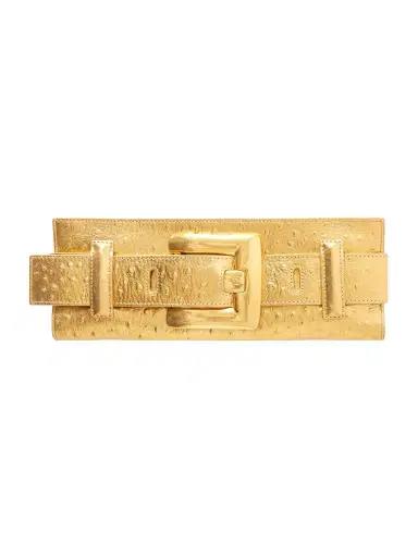 Balmain Anthem Buckled Ostrich-effect Metallic Leather Clutch | Thumbnail 1 Balmain Anthem Buckled Ostrich-effect Metallic Leather Clutch | Thumbnail 1
