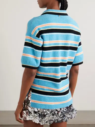 Rabanne Embroidered Striped Cotton-blend Terry Polo Shirt | Thumbnail 3 Rabanne Embroidered Striped Cotton-blend Terry Polo Shirt | Thumbnail 3