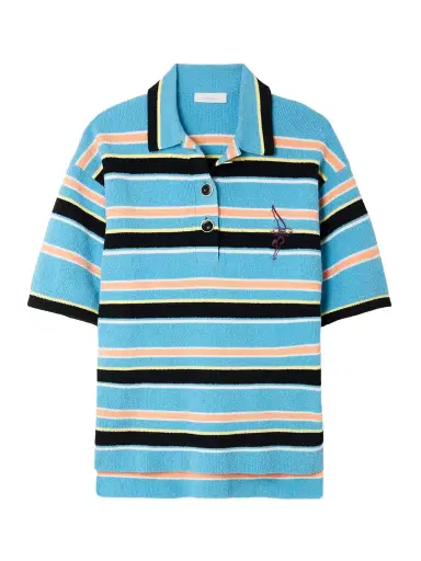 Rabanne Embroidered Striped Cotton-blend Terry Polo Shirt | Thumbnail 1 Rabanne Embroidered Striped Cotton-blend Terry Polo Shirt | Thumbnail 1