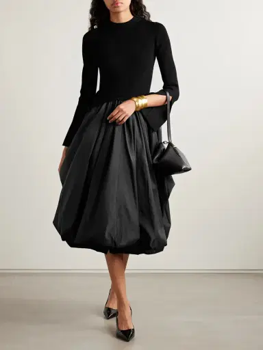 Simkhai Kenlie Ribbed-knit And Taffeta Midi Dress | Thumbnail 2 Simkhai Kenlie Ribbed-knit And Taffeta Midi Dress | Thumbnail 2